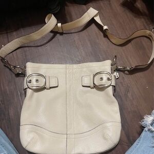 Coach Cream Pebbled Leather Buckle Crossbody Bag